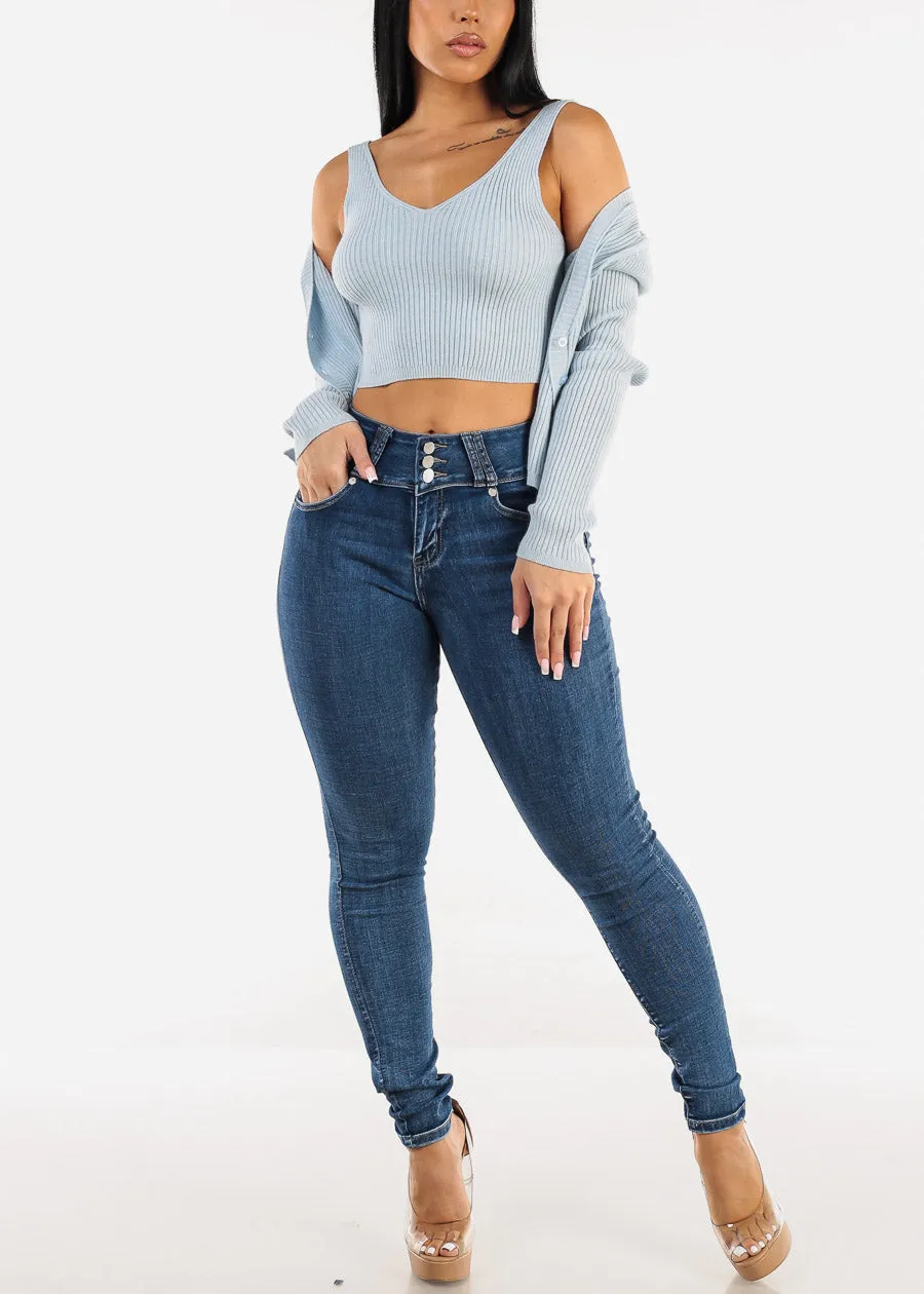 Sleeveless Crop Top & Cardigan Sweater Blue (2 PCE SET) sold by Moda product image thumbnail 2