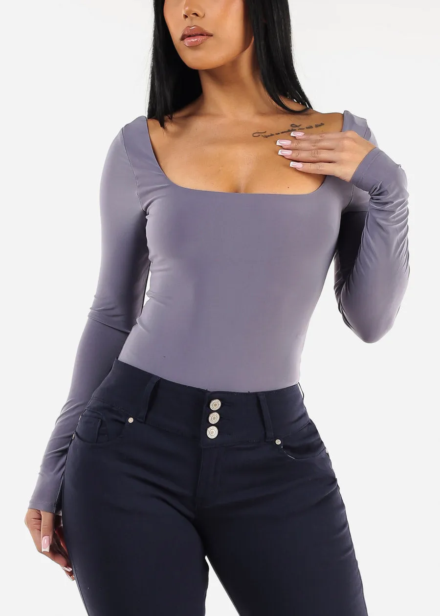 Long Sleeve Square Neck Thong Bodysuit Dark Lavender sold by Moda product image thumbnail 5