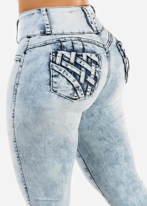 Butt Lift High Waist Acid Wash Skinny Jeans made by Moda