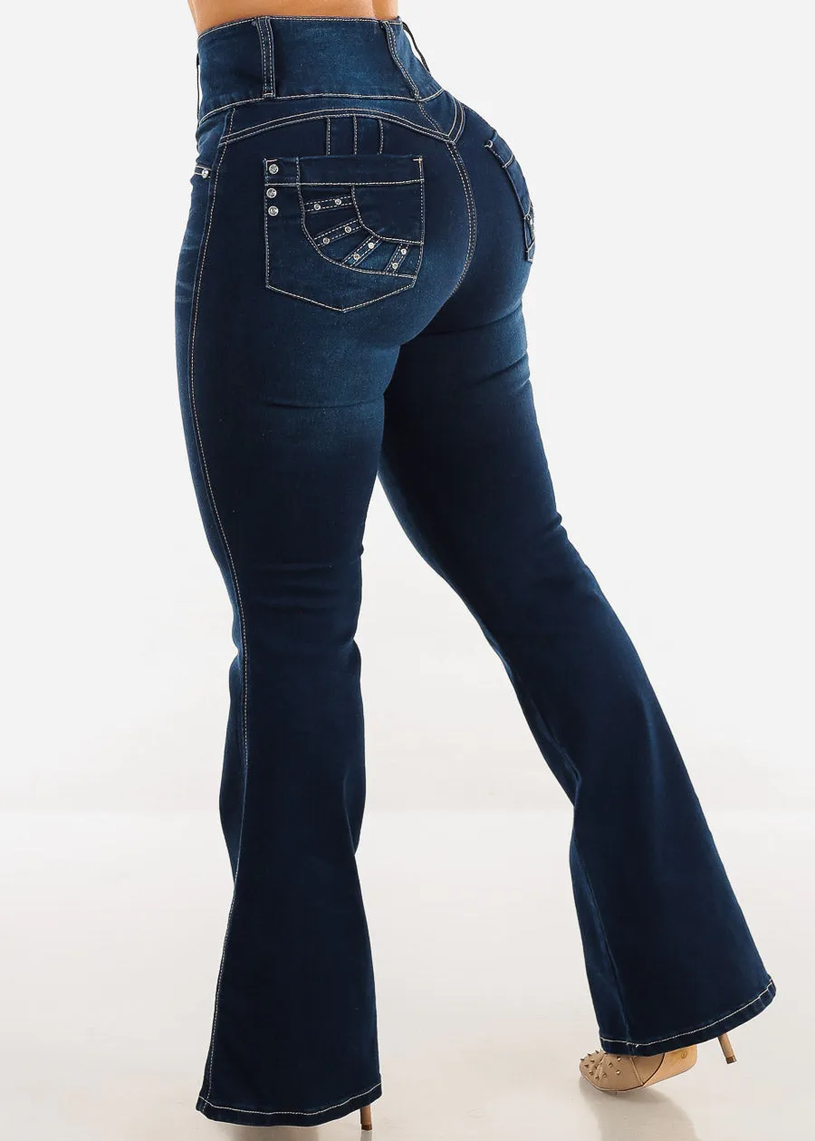 Butt Lift Ultra High Waist Flared Bootcut Jeans Dark Blue sold by Moda