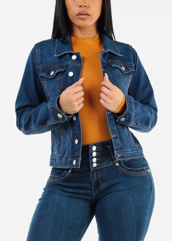 Long Sleeve Button Up Denim Jacket Indigo sold by Moda