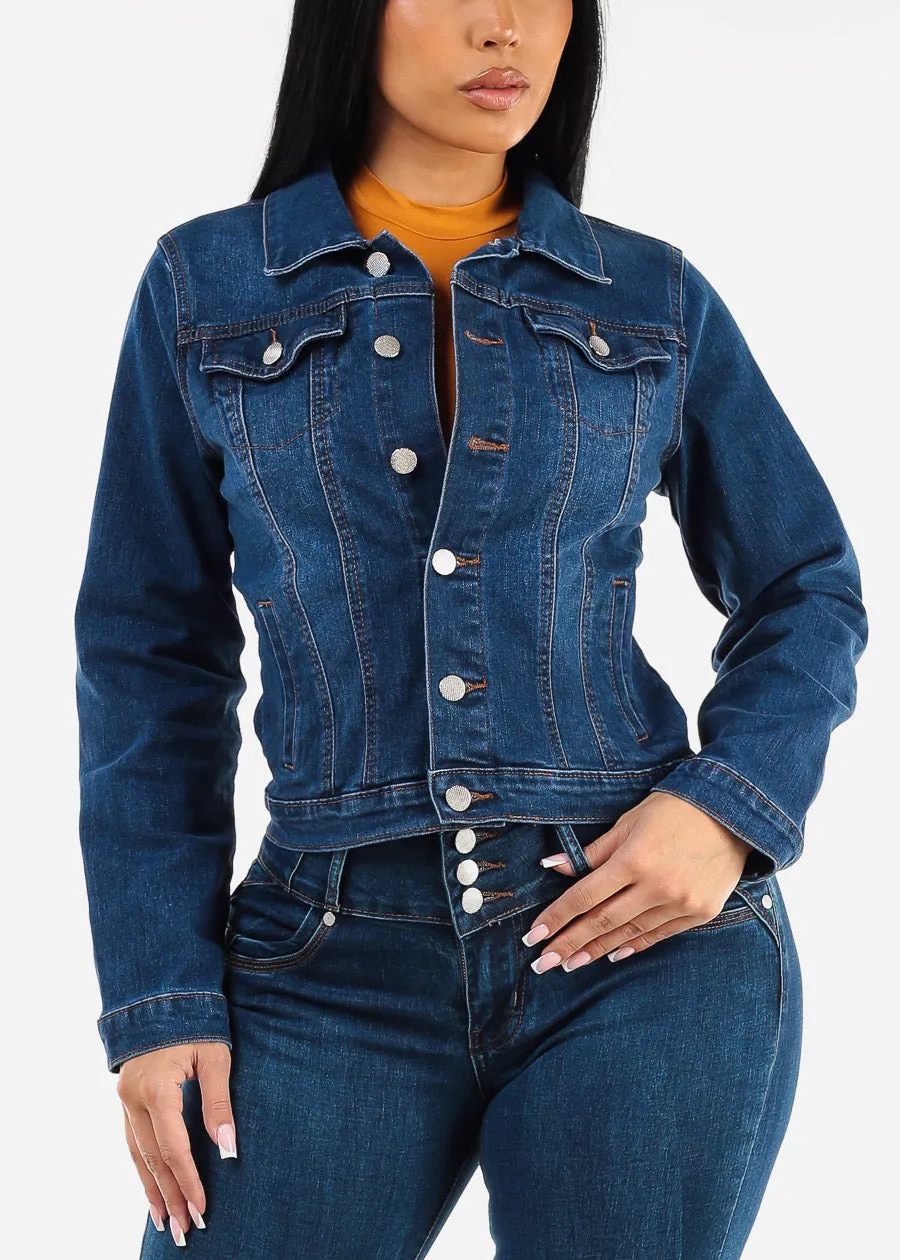 Long Sleeve Button Up Denim Jacket Indigo sold by Moda product image thumbnail 5