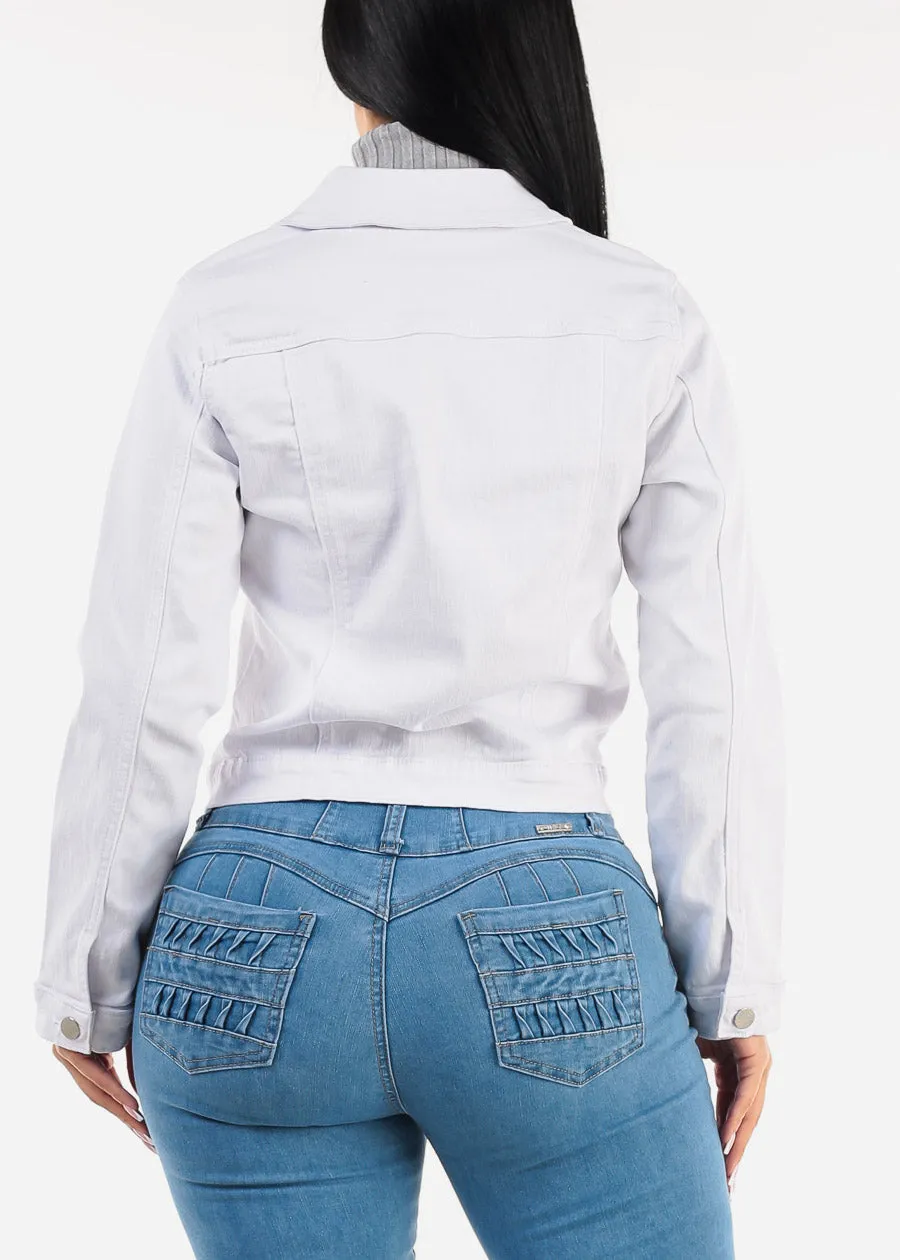 Long Sleeve Button Up Denim Jacket White sold by Moda product image thumbnail 4