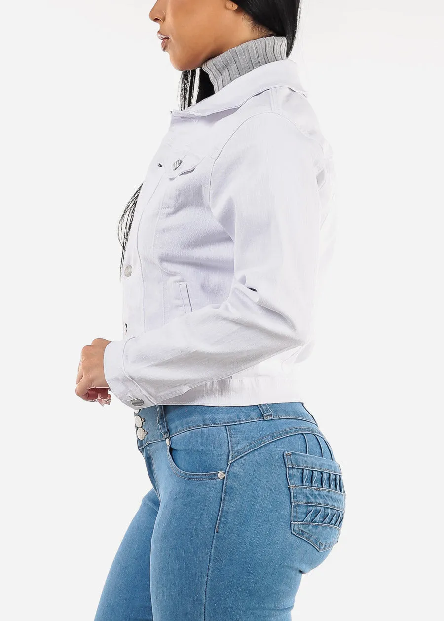 Long Sleeve Button Up Denim Jacket White sold by Moda product image thumbnail 3