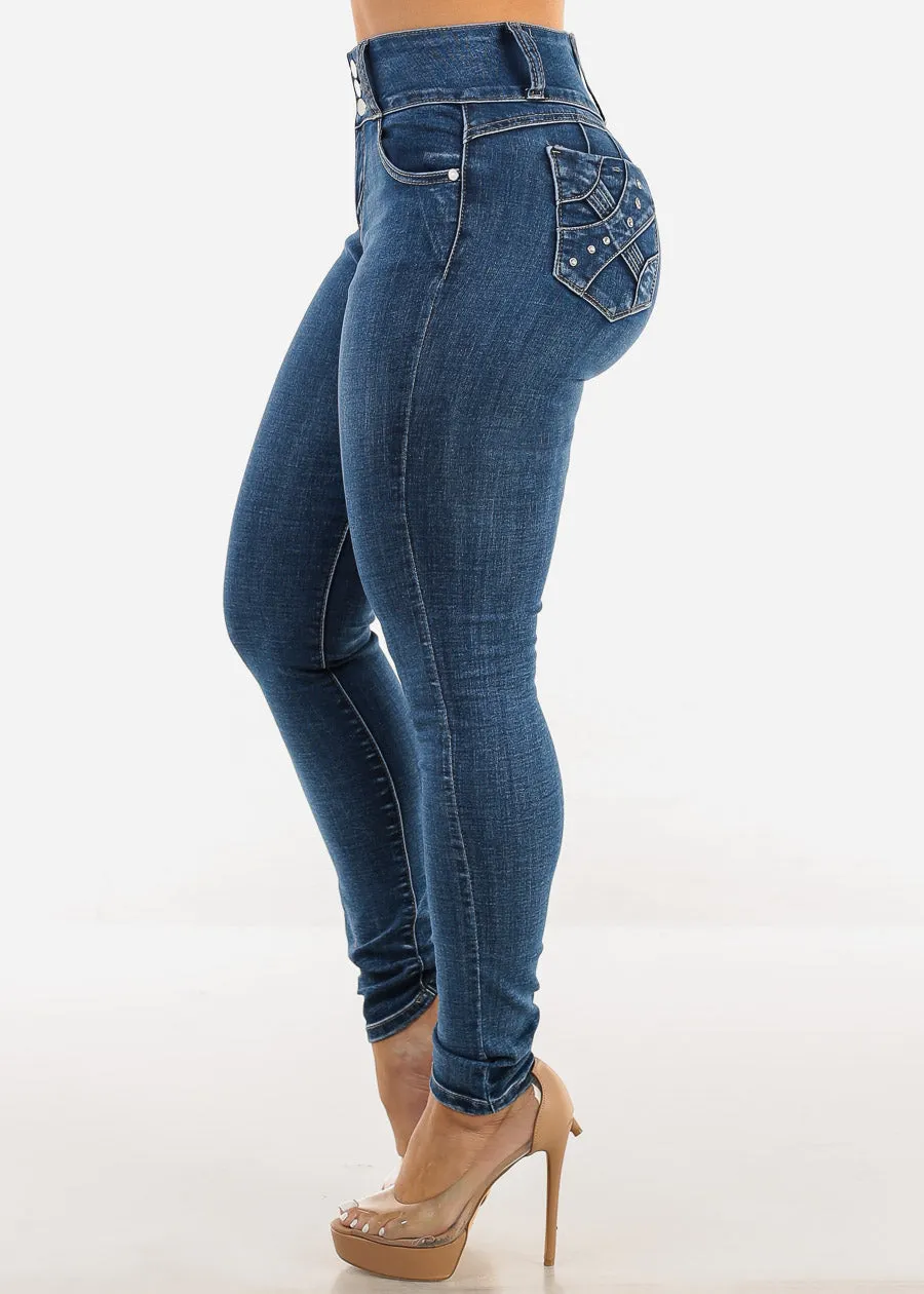 Butt Lift High Waisted Skinny Jeans Dark Bleach Wash sold by Moda product image thumbnail 4