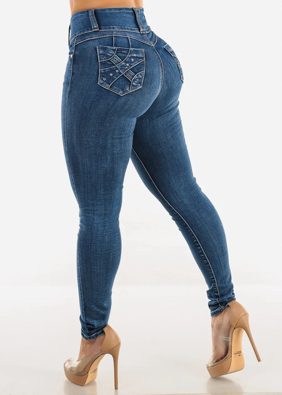 Butt Lift High Waisted Skinny Jeans Dark Bleach Wash sold by Moda product image thumbnail 5