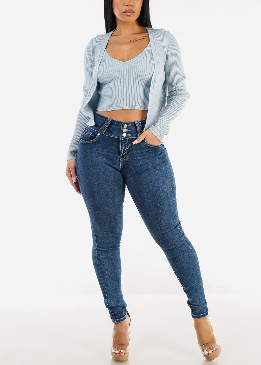 Butt Lift High Waisted Skinny Jeans Dark Bleach Wash sold by Moda product image thumbnail 2