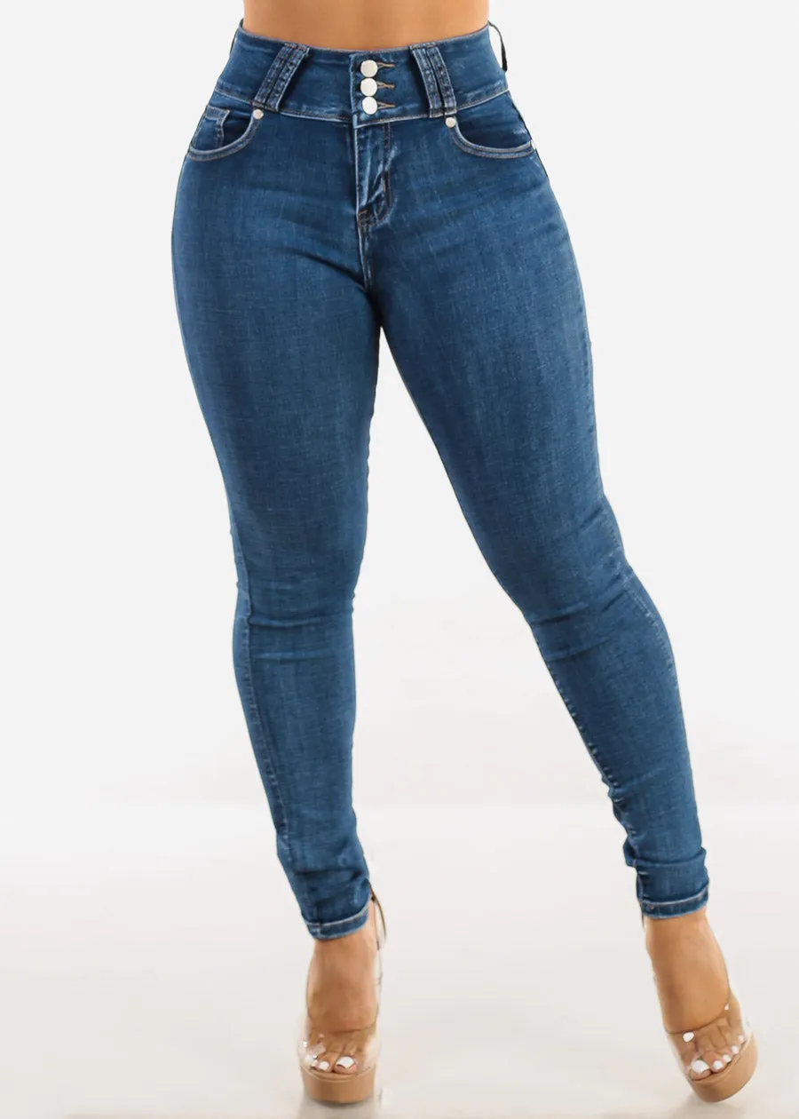 Butt Lift High Waisted Skinny Jeans Dark Bleach Wash sold by Moda product image thumbnail 3