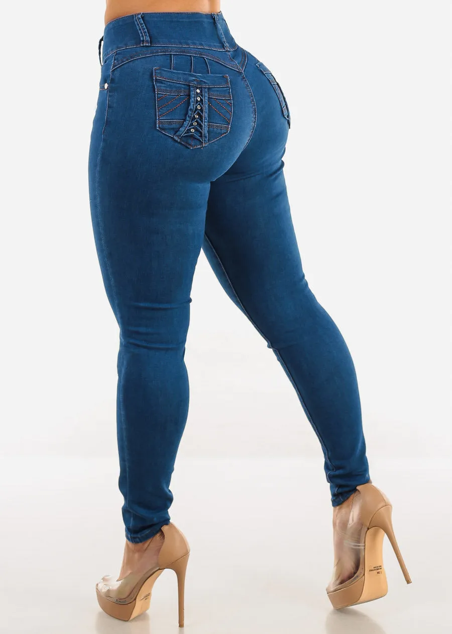 Butt Lift High Waist Skinny Jeans Indigo w Back Pocket Design sold by Moda product image thumbnail 5