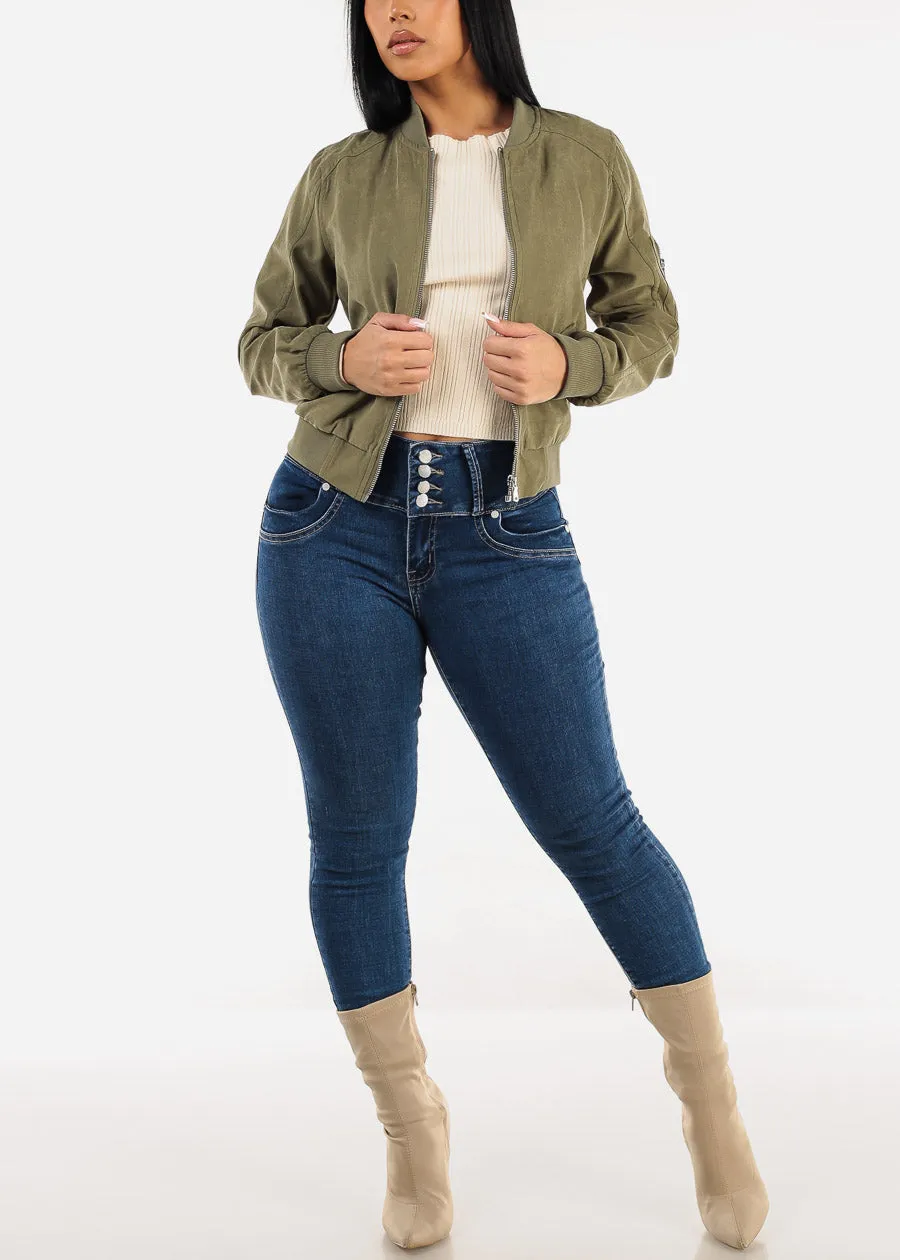 High Waist Butt Lift Skinny Jeans Dark Bleach Wash sold by Moda product image thumbnail 2