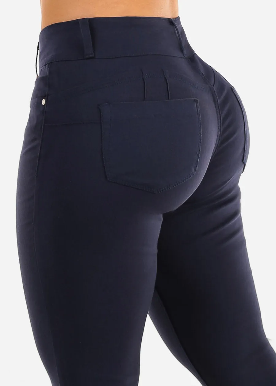 Butt Lift Mid Rise Hyper Stretch Skinny Pants Navy sold by Moda