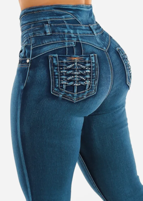 Butt Lift Super High Waist Skinny Jeans w Back Pocket Design sold by Moda