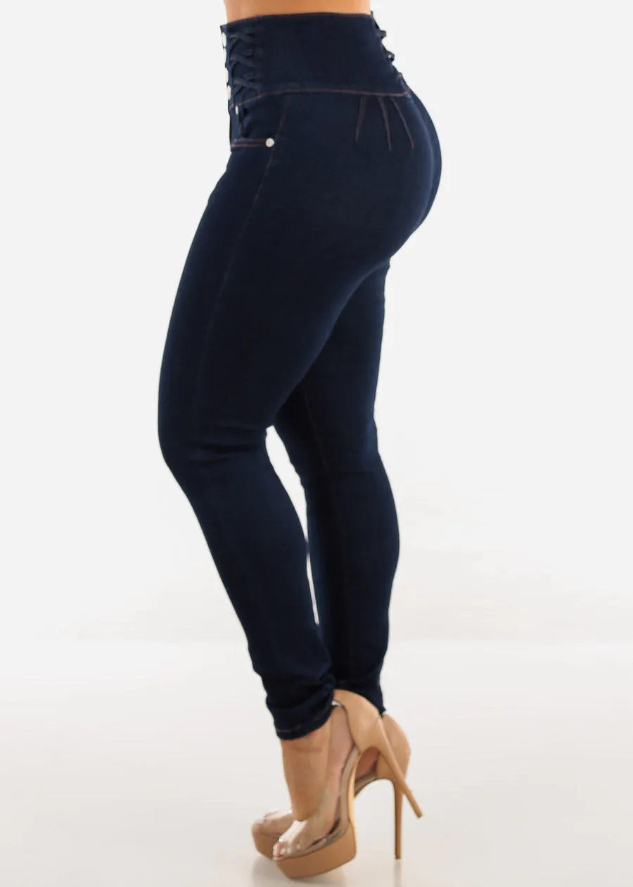 Super High Waist Butt Lift Skinny Jeans Dark Blue sold by Moda product image thumbnail 5