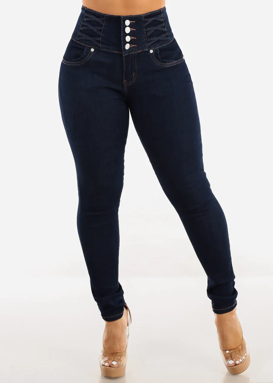 Super High Waist Butt Lift Skinny Jeans Dark Blue sold by Moda product image thumbnail 4