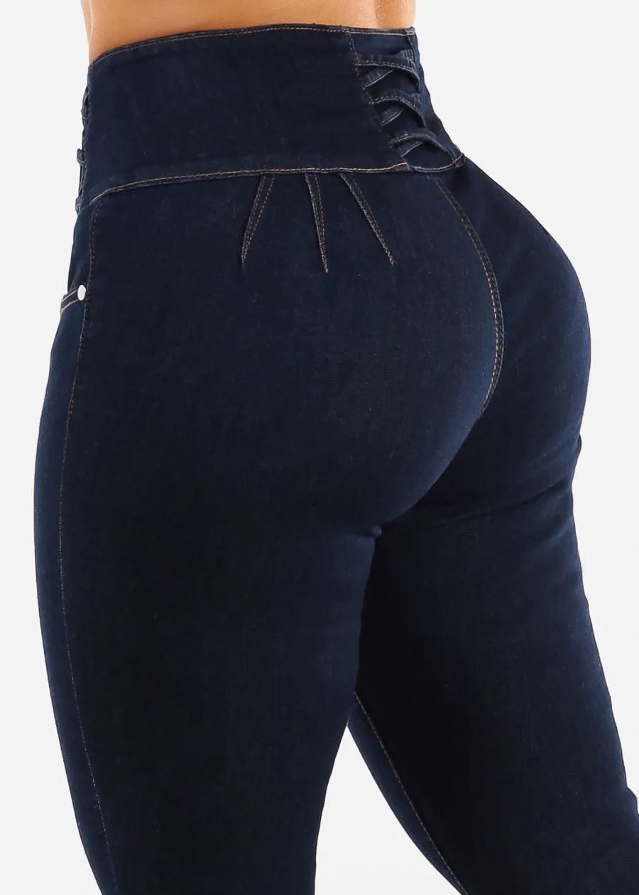 Super High Waist Butt Lift Skinny Jeans Dark Blue sold by Moda