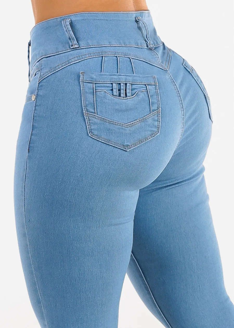 Butt Lift High Waist Skinny Jeans Light Blue sold by Moda