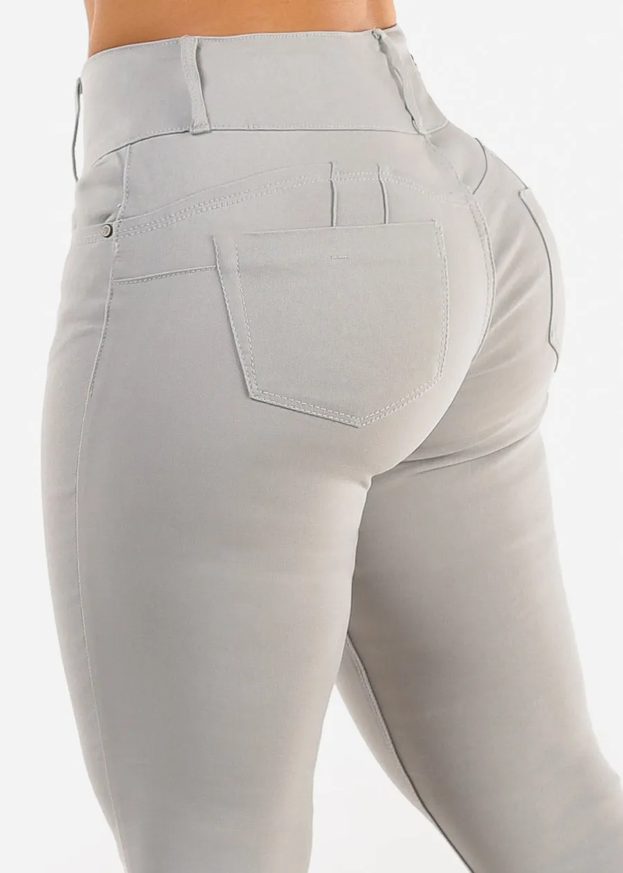 Butt Lift Mid Rise Hyper Stretch Skinny Pants Light Grey sold by Moda