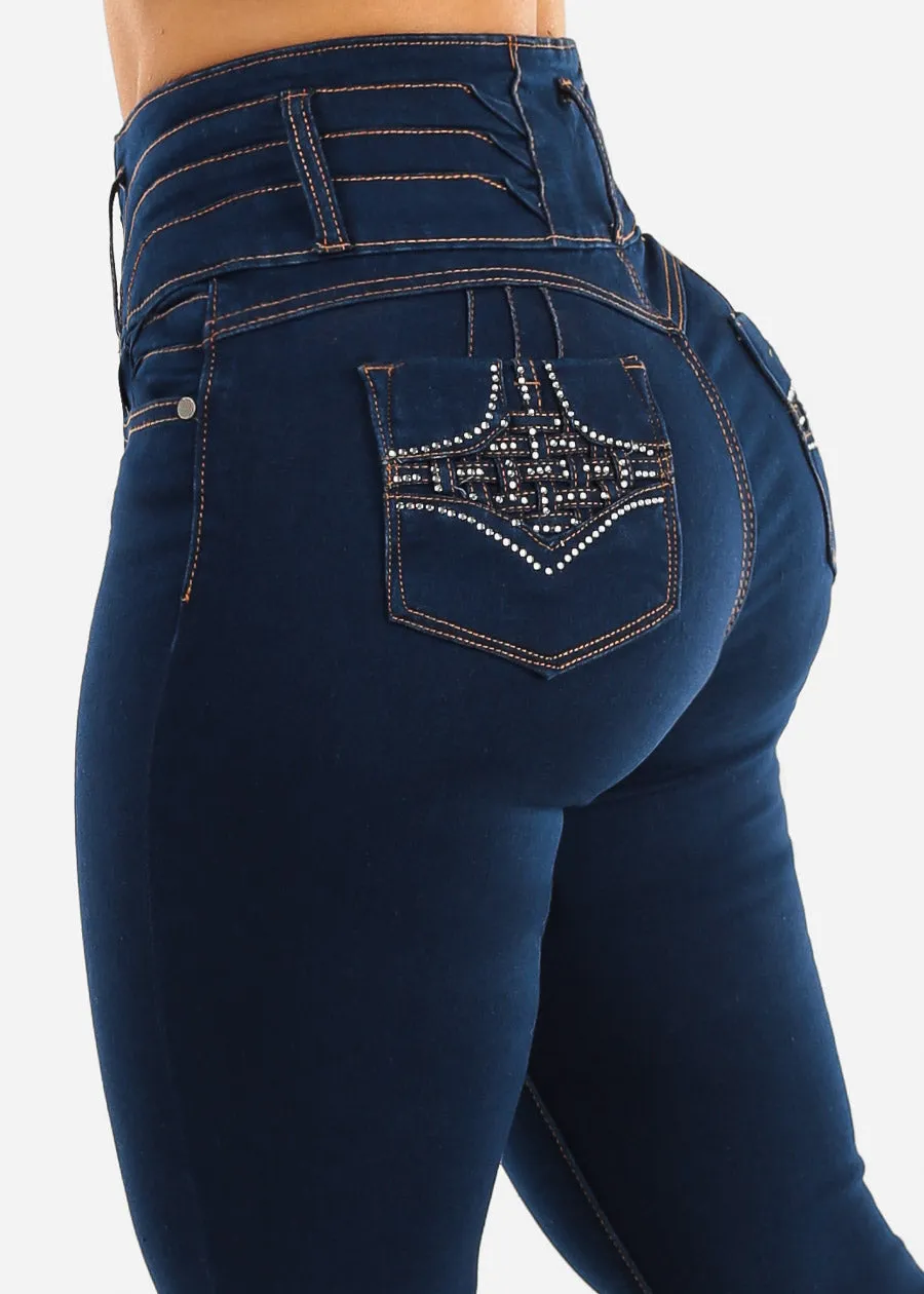 Butt Lift Super High Rise Thick Waist Dark Skinny Jeans sold by Moda