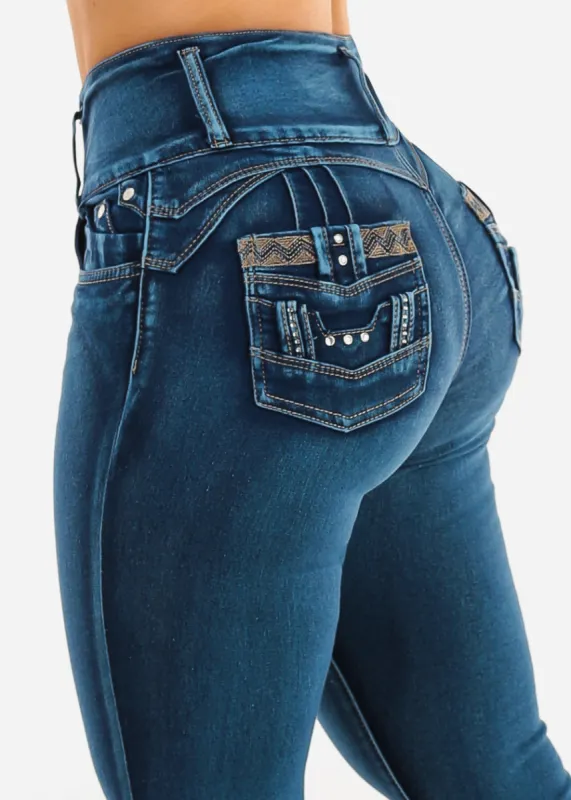 Butt Lift Super High Waist Skinny Jeans w Back Pocket Design sold by Moda