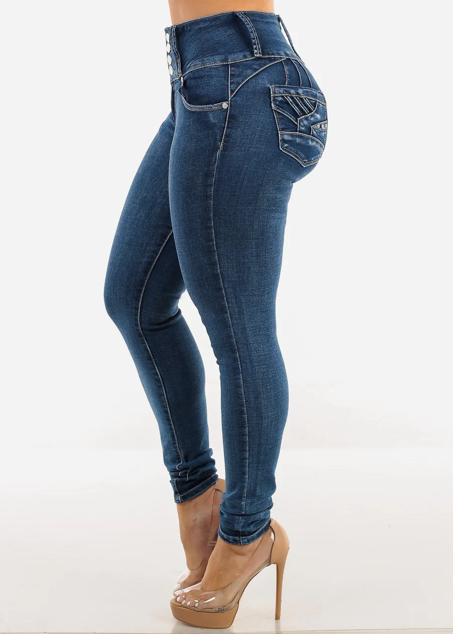 Butt Lift High Waisted Skinny Jeans Dark Bleach Wash sold by Moda product image thumbnail 4