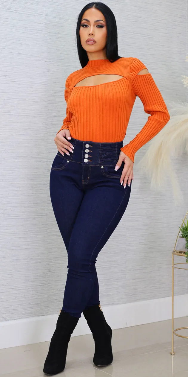 Orange Butt Lift Skinnies Look sold by Moda