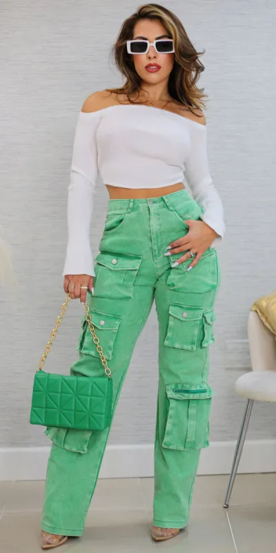 White Cargo Denim Combo sold by Moda