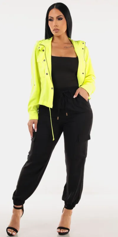 Neon Zip Up Cargo Jogger Trio sold by Moda