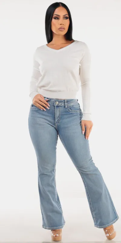Long Sleeve Bootcut Denim Set sold by Moda