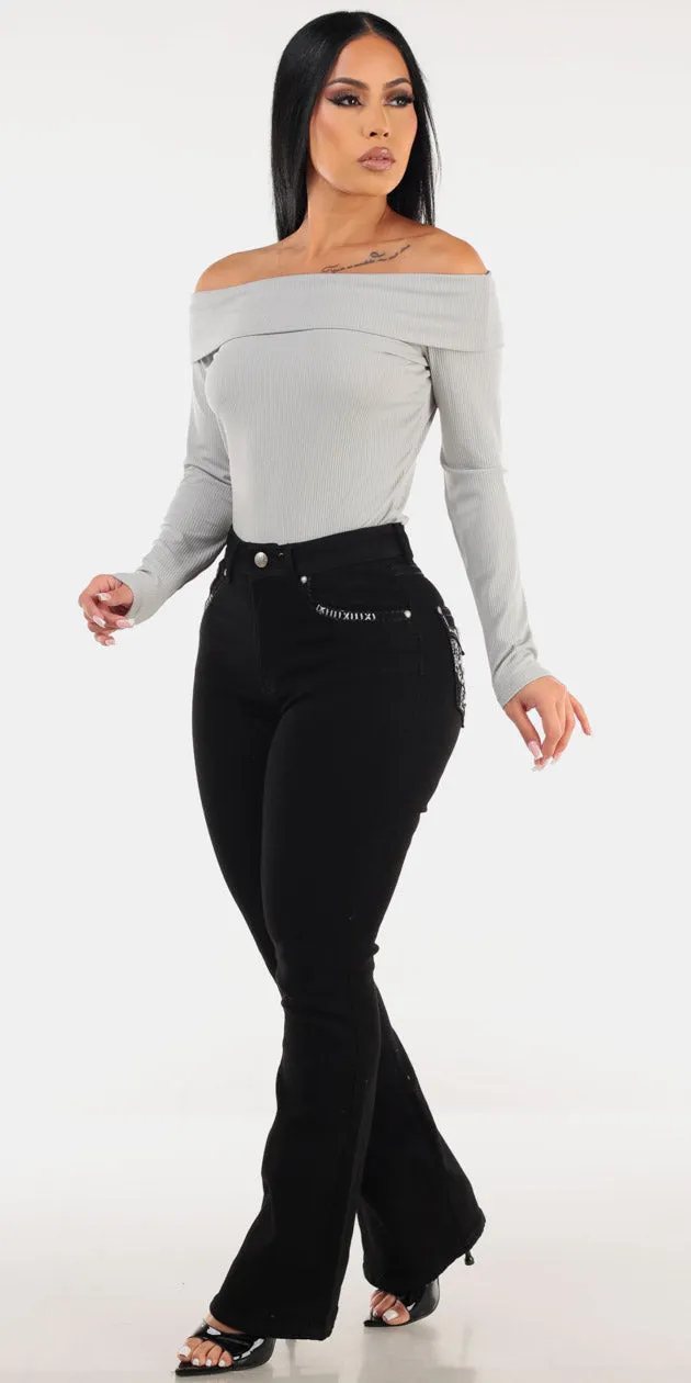 Off Shoulder Bootcut Denim Outfit sold by Moda