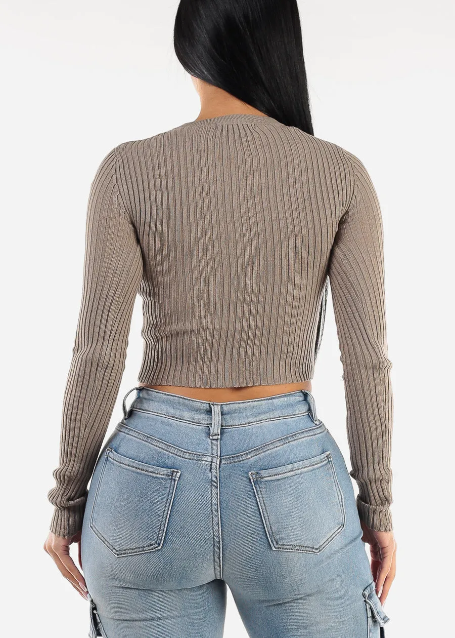 Long Sleeve Ribbed Sweater Top Taupe sold by Moda product image thumbnail 4