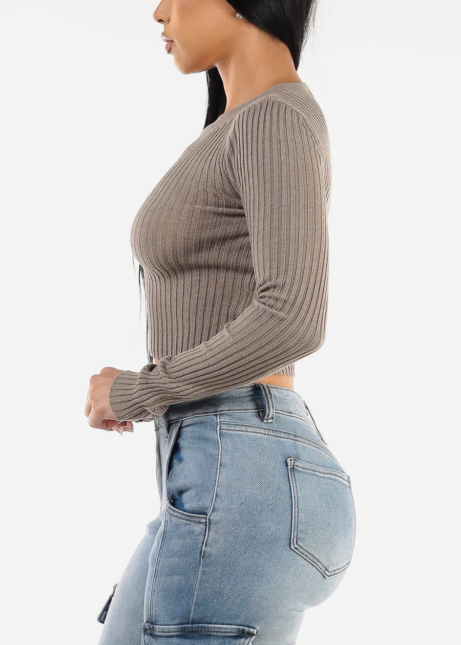 Long Sleeve Ribbed Sweater Top Taupe sold by Moda product image thumbnail 3