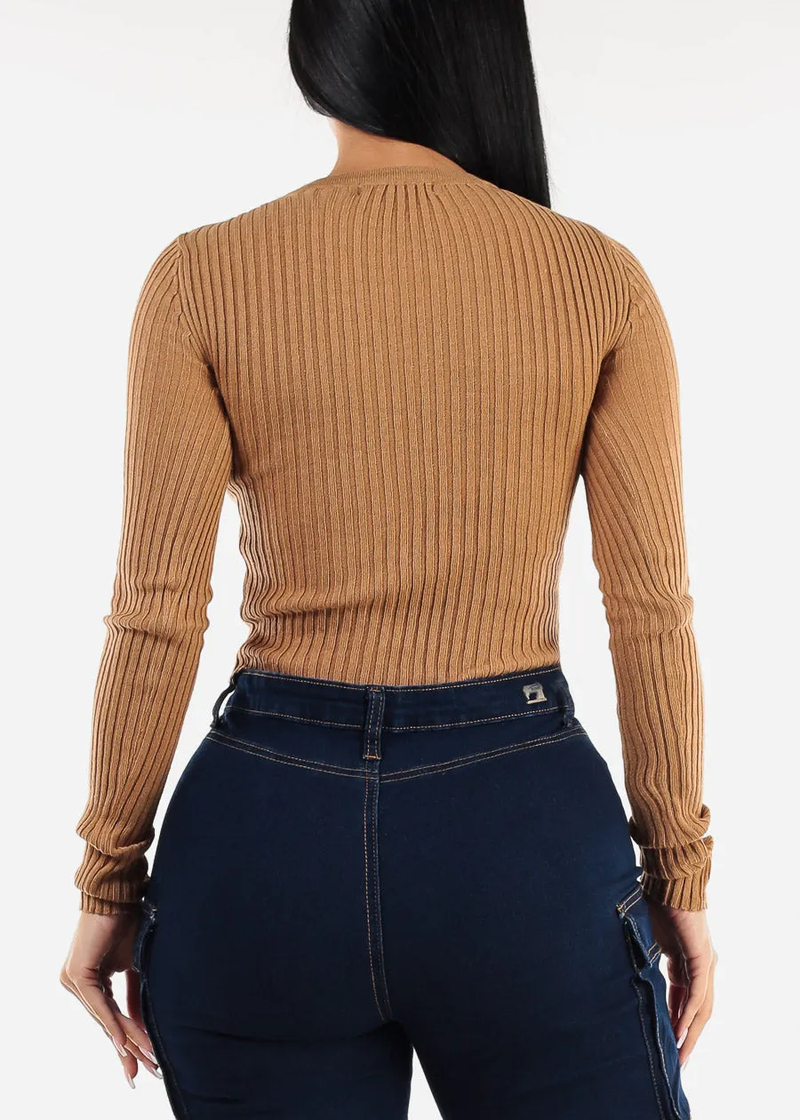 Long Sleeve Ribbed Sweater Top Light Brown sold by Moda product image thumbnail 4