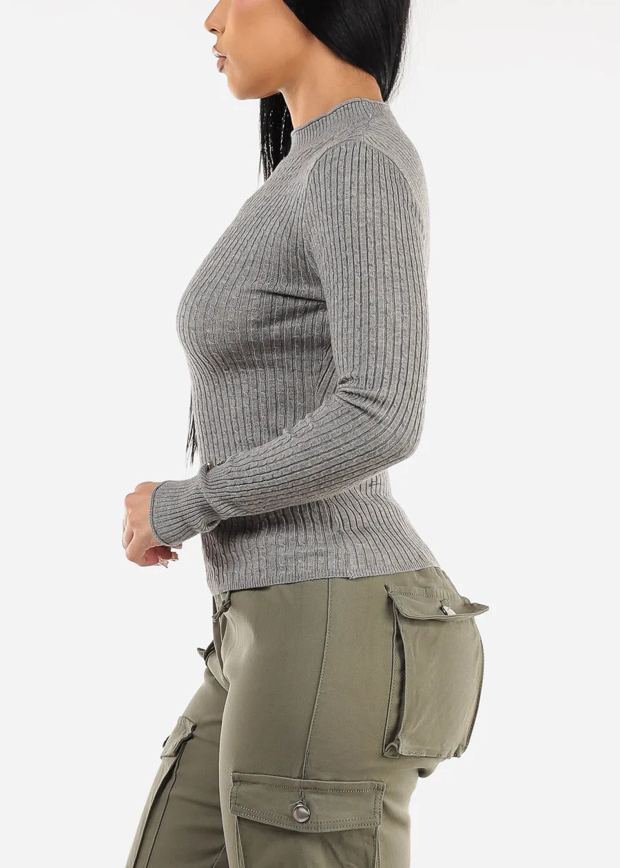 Fitted Long Sleeve Rib Knit Sweater Grey sold by Moda product image thumbnail 3