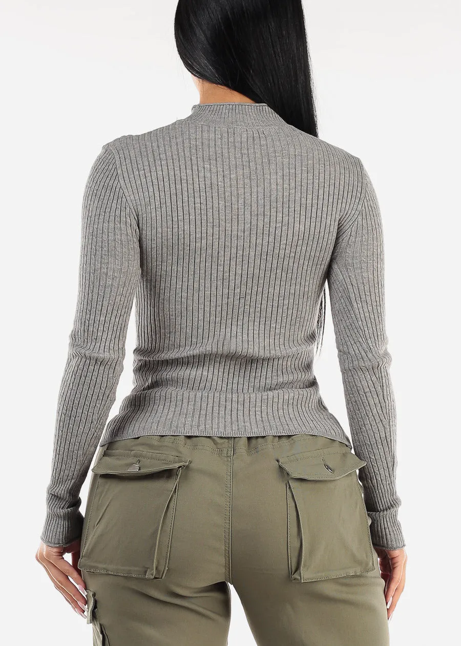 Fitted Long Sleeve Rib Knit Sweater Grey sold by Moda product image thumbnail 4