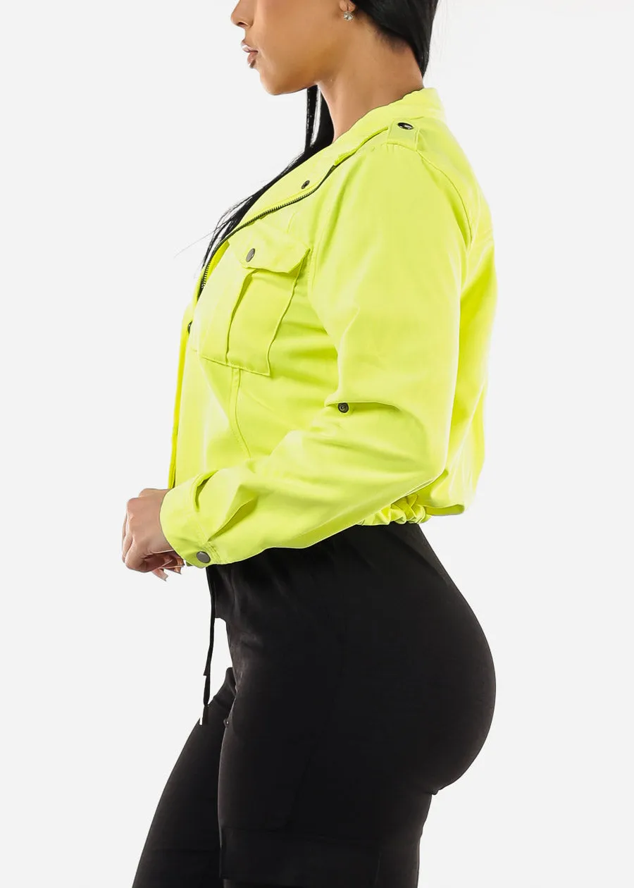 Zip Up Drawstring Waist Jacket Neon Yellow sold by Moda product image thumbnail 3