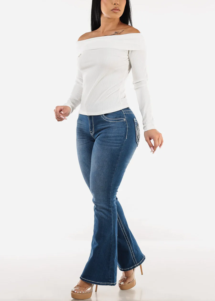 Off Shoulder Long Sleeve White Top sold by Moda product image thumbnail 2