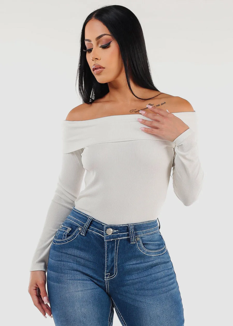 Off Shoulder Long Sleeve White Top sold by Moda