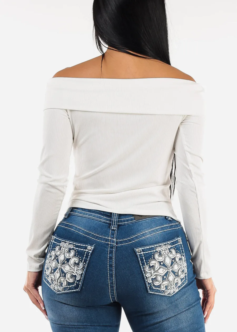 Off Shoulder Long Sleeve White Top sold by Moda product image thumbnail 4
