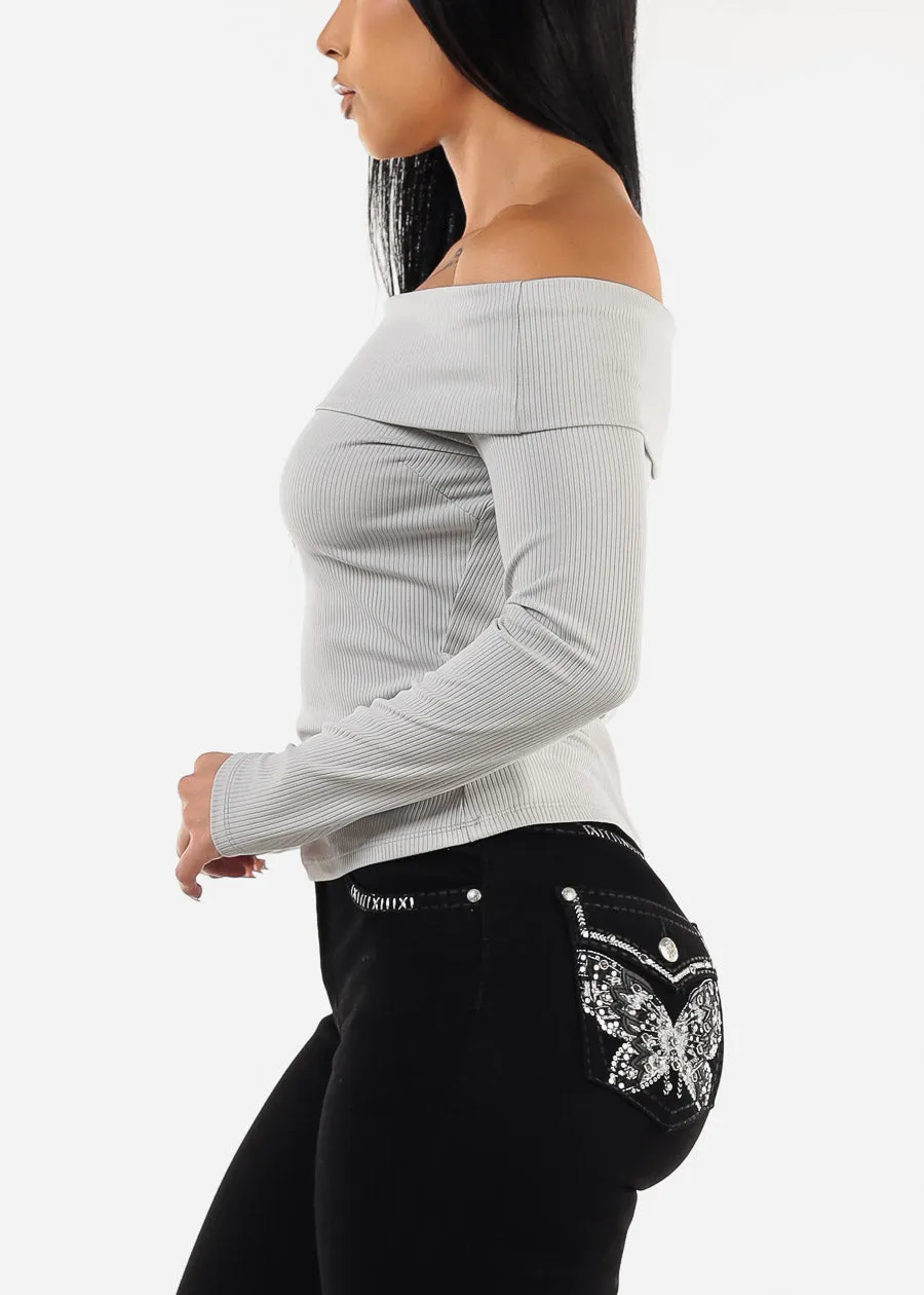 Off Shoulder Long Sleeve Top Light Grey sold by Moda product image thumbnail 3