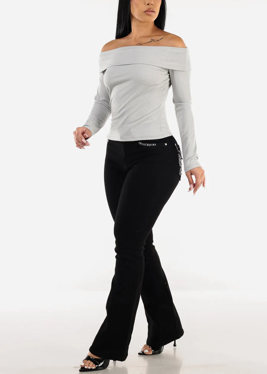 Off Shoulder Long Sleeve Top Light Grey sold by Moda product image thumbnail 2