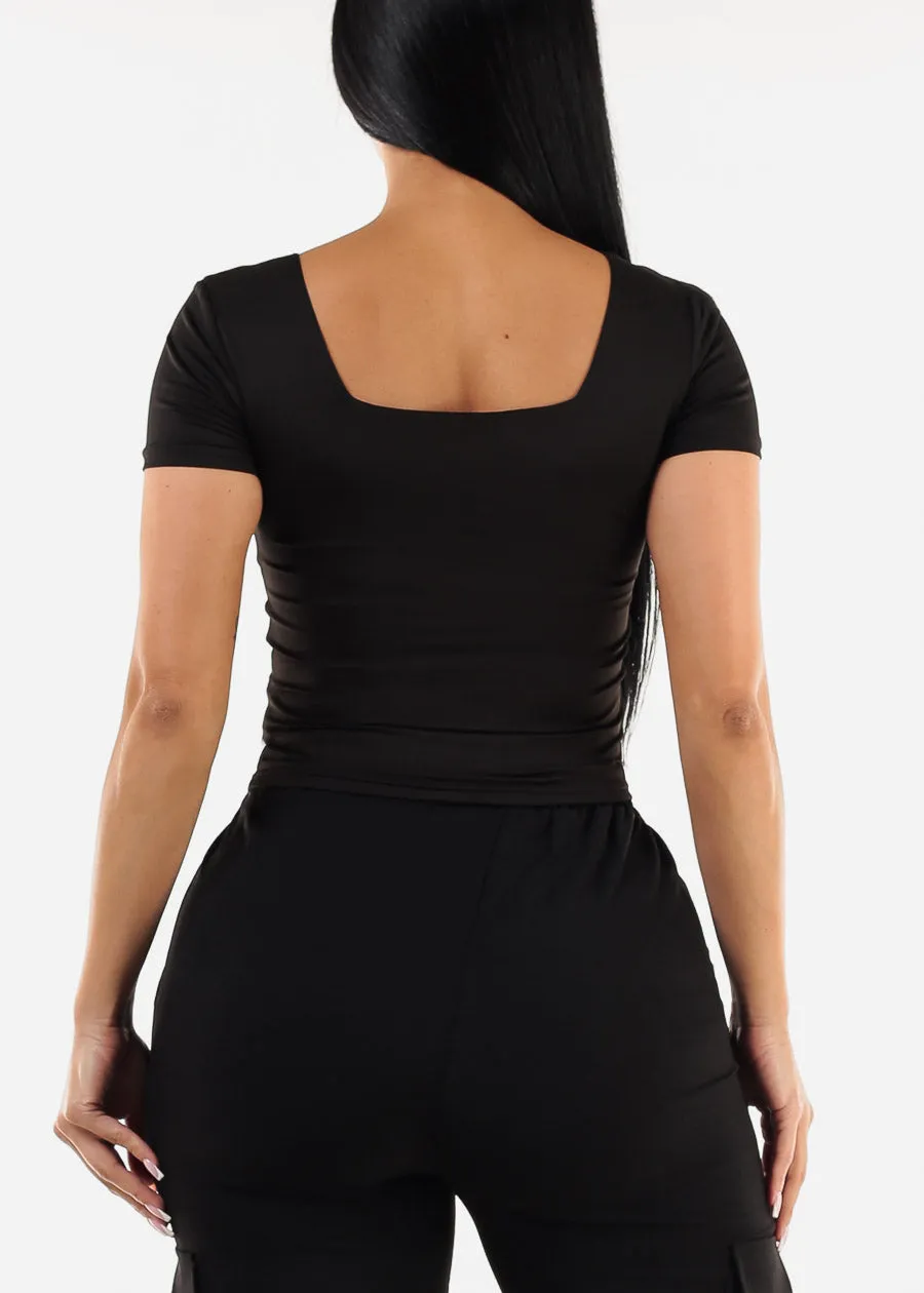 Double Layered Square Neck Black Crop Top sold by Moda product image thumbnail 4