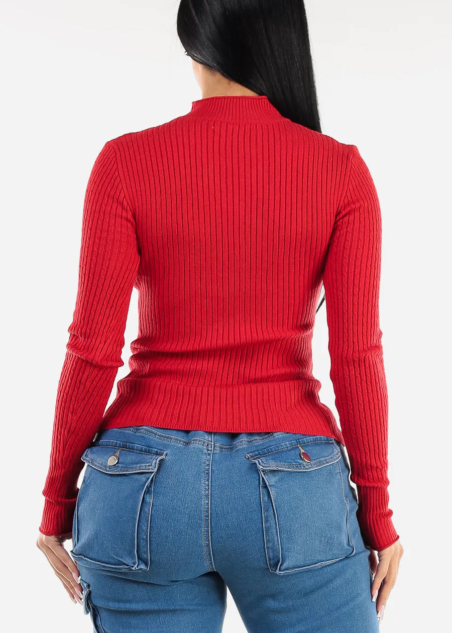 Fitted Long Sleeve Rib Knit Sweater Red sold by Moda product image thumbnail 4