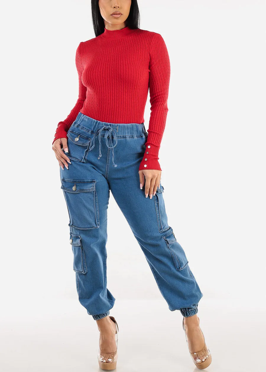 Fitted Long Sleeve Rib Knit Sweater Red sold by Moda product image thumbnail 2