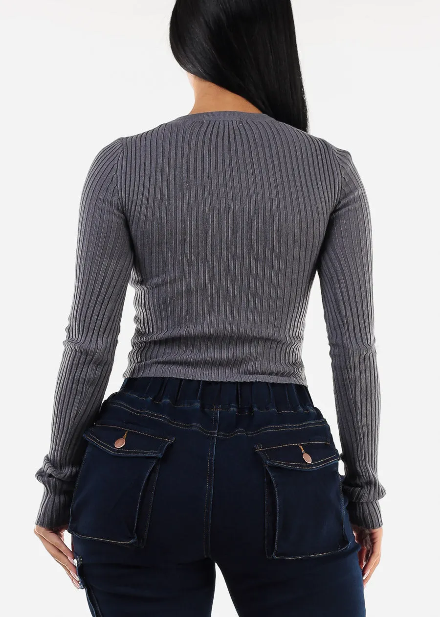 Long Sleeve Ribbed Sweater Top Blue Grey sold by Moda product image thumbnail 4
