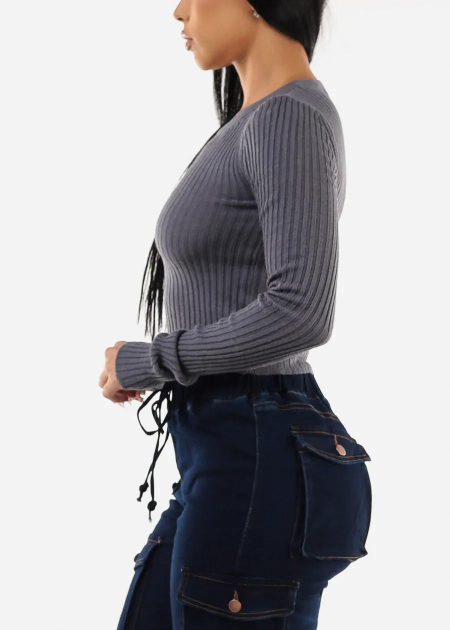 Long Sleeve Ribbed Sweater Top Blue Grey sold by Moda product image thumbnail 3