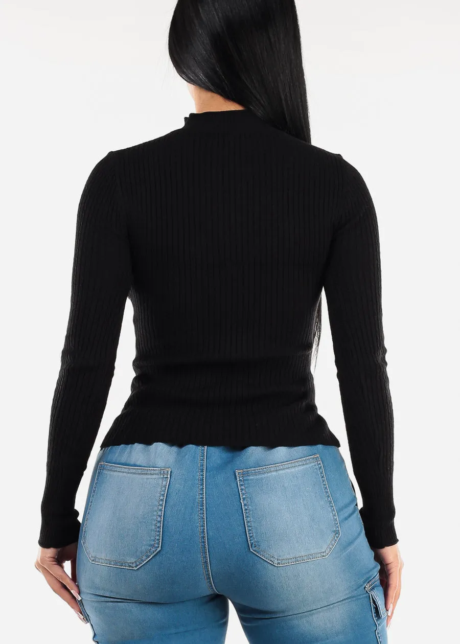 Fitted Long Sleeve Rib Knit Sweater Black sold by Moda product image thumbnail 4