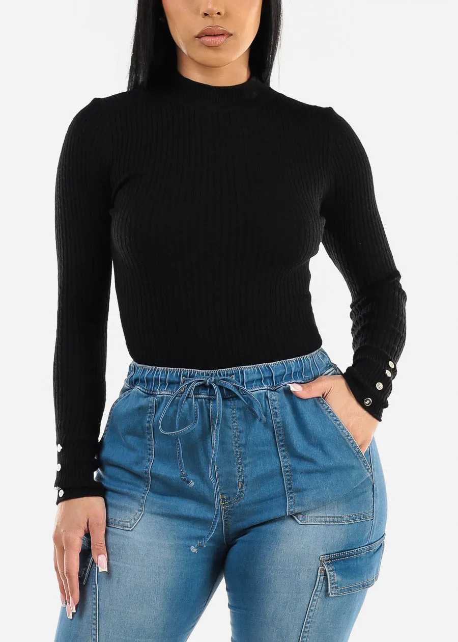 Fitted Long Sleeve Rib Knit Sweater Black sold by Moda product image thumbnail 5