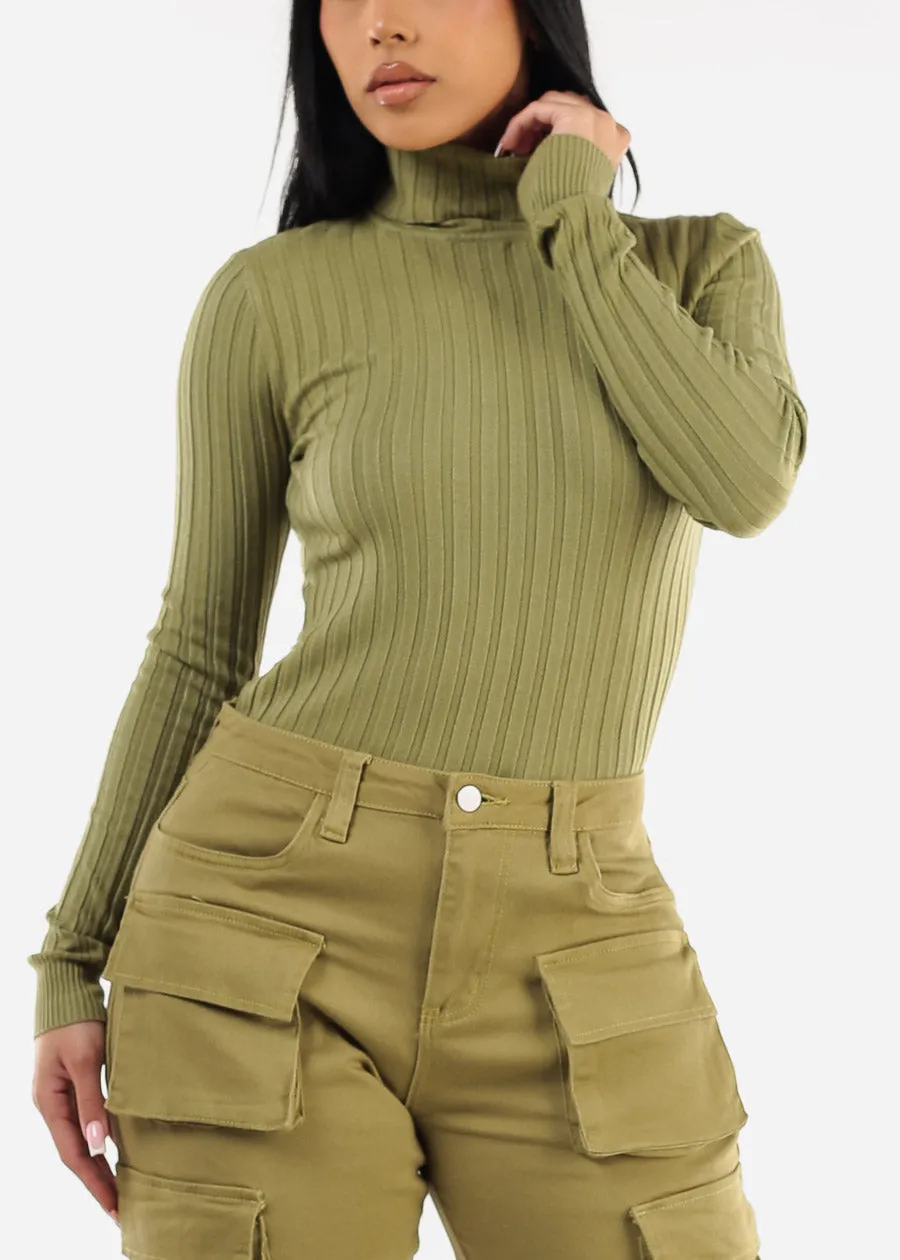 Long Sleeve Ribbed Turtleneck Sweater Light Olive sold by Moda product image thumbnail 5