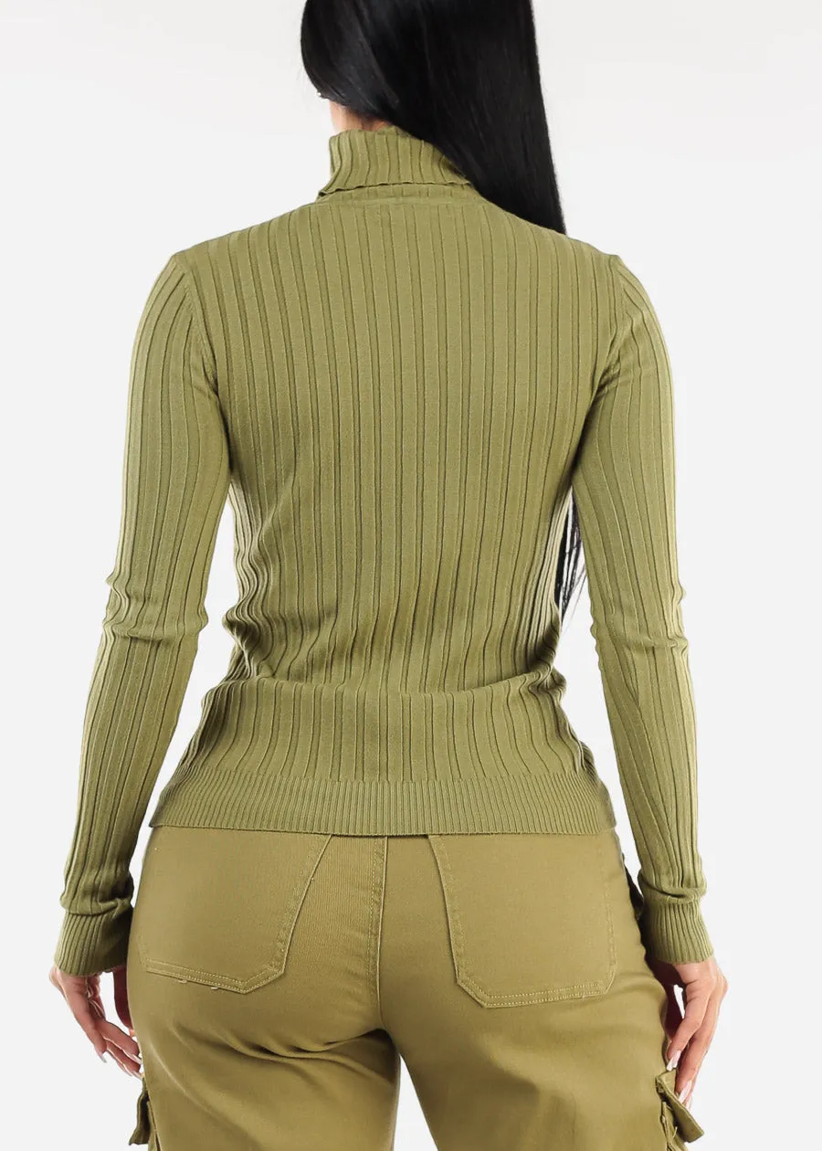 Long Sleeve Ribbed Turtleneck Sweater Light Olive sold by Moda product image thumbnail 4