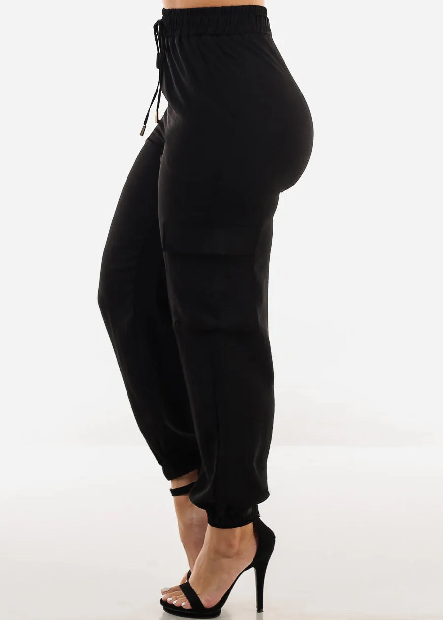 Super High Waist Black Cuffed Cargo Jogger Pants sold by Moda product image thumbnail 3